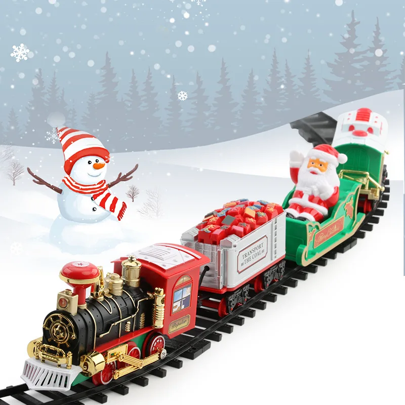 Electric Christmas Train Set Musical Light Up Tree Hanging Ornament Track Toy Xmas Decoration Holiday Gift Kids Home Party Decor