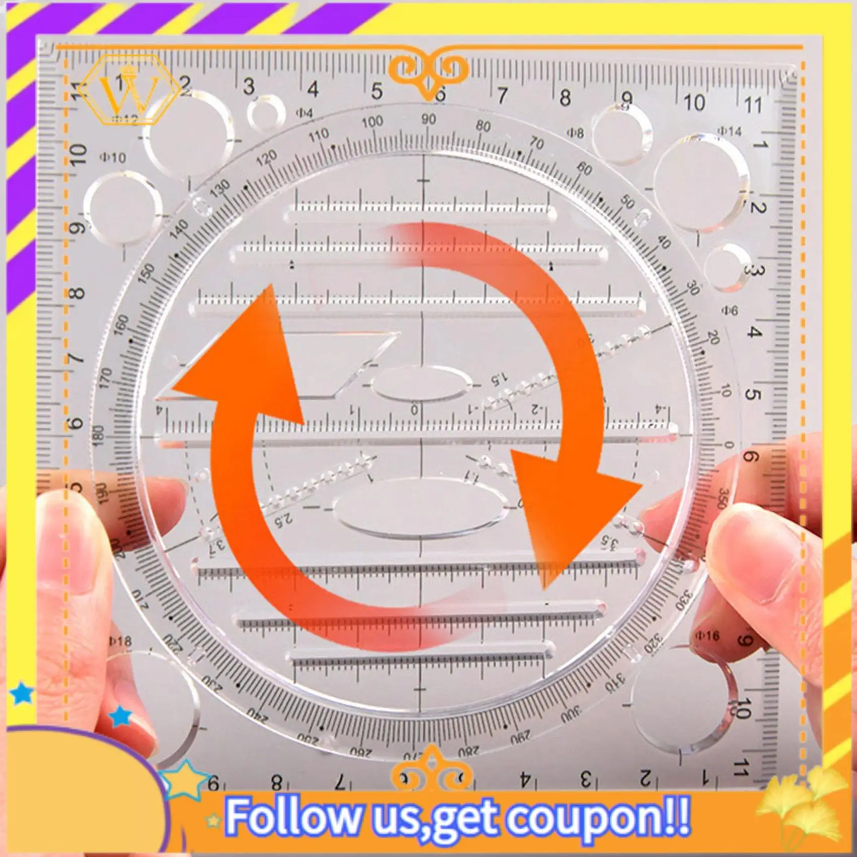 Latest-Multifunctional Circle Drawing Template, Geometric Drawing Tool, Measuring Ruler, Rotatable Angle