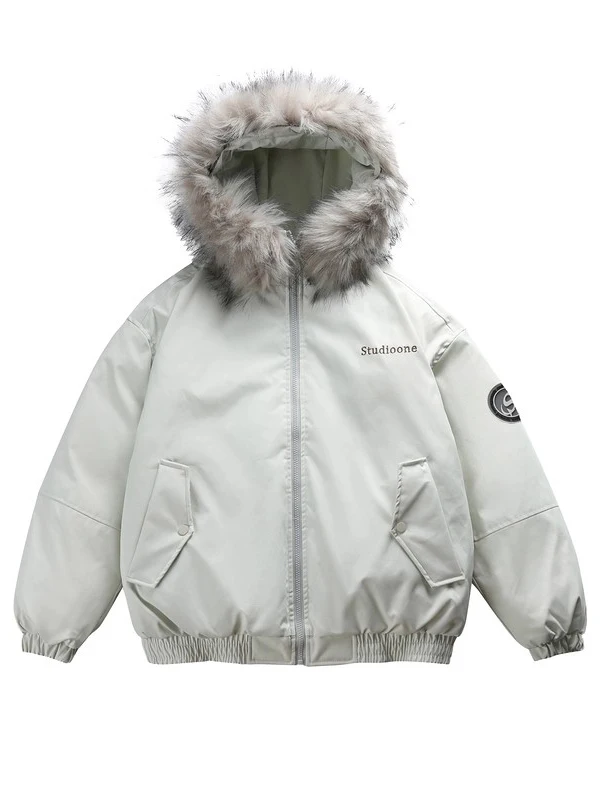 

Men's Winter Thiened Hooded Removable Fur Collar Cotton Jaet American Retro Trendy All-Match Park Workwear Outerwear