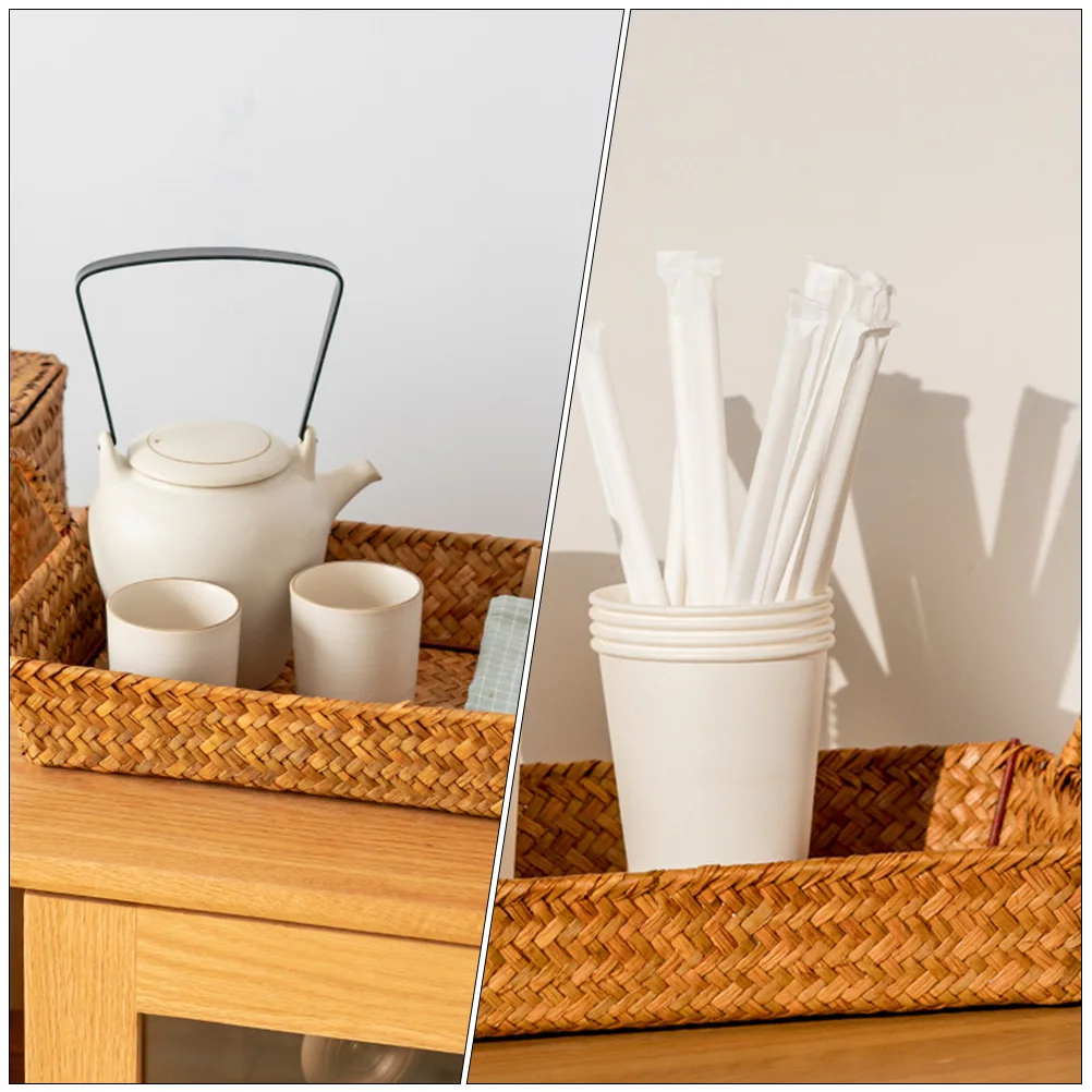 

Fresh Woven Snack Storage Basket Desktop Sundry Organizer Yellow Chic Household Fruit Sweets Storage Multi-Functional