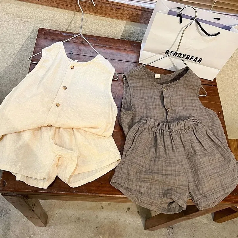 Summer Kids Clothing Set Boys Vest And Shorts 2 Pcs Suit Casual Girls Clothes Set