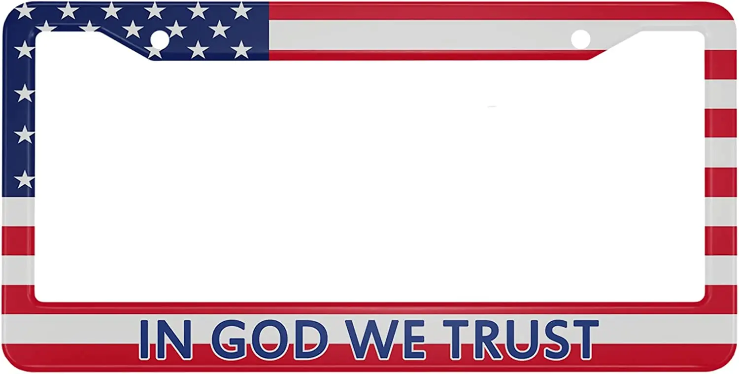 in God We Trust Aluminum Alloy License Plate Frame U.S.A Flag American Patriotic Freedom Applicable to US Vehicles Standard