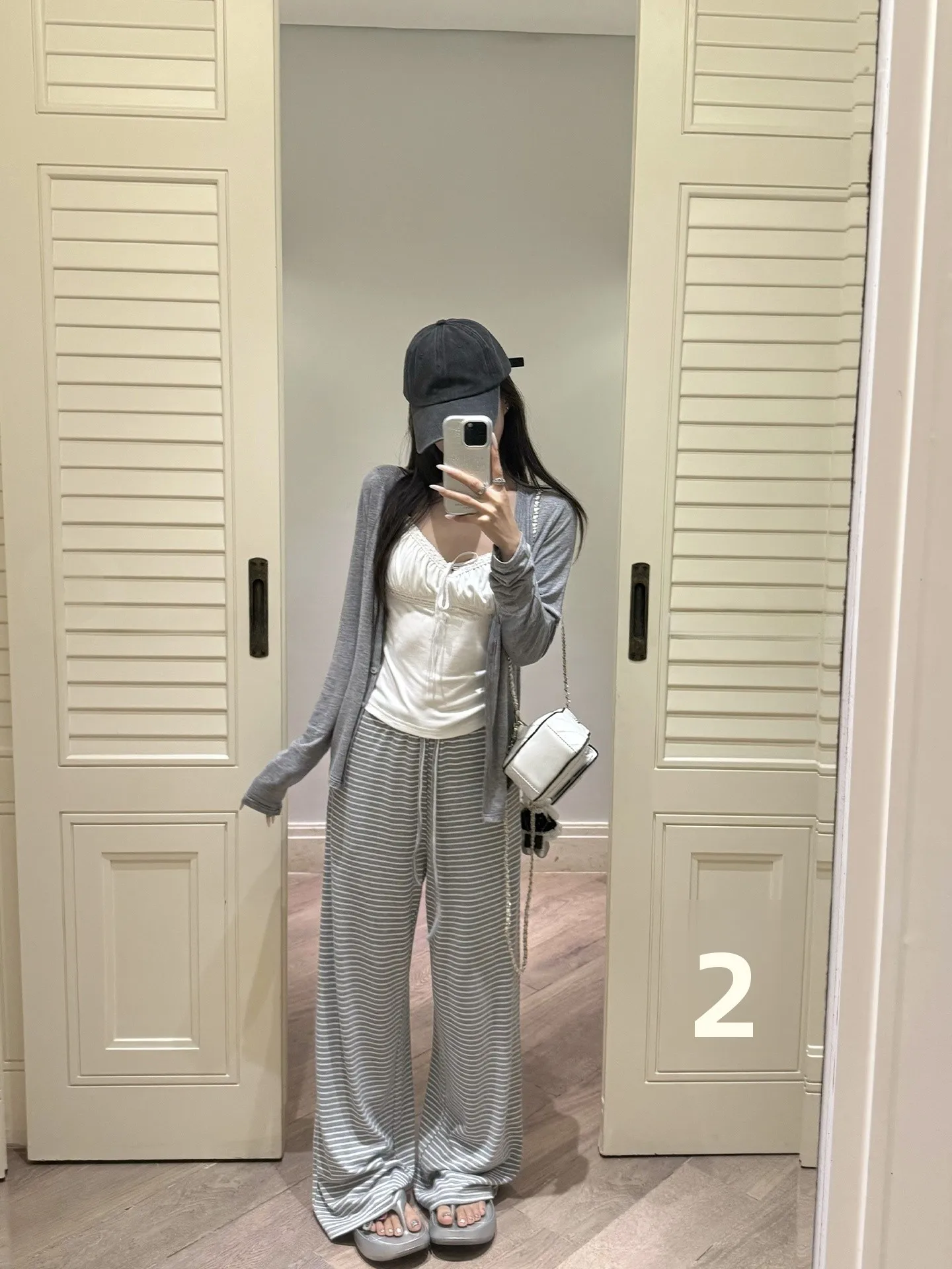 

Брюки YOLO SHOP Lazy Stripe Milk Shake, свободные, вязаные, прямые, повседневные, женские, с естественной талией, прямые штанины, защита от солнца