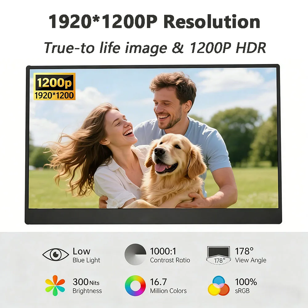 13.3 Inch Portable Monitor 1.2K Resolution 300cd/㎡ 6bit IPS Tablet Version for Laptop PS4/5 Switch Xbox - Portable Display