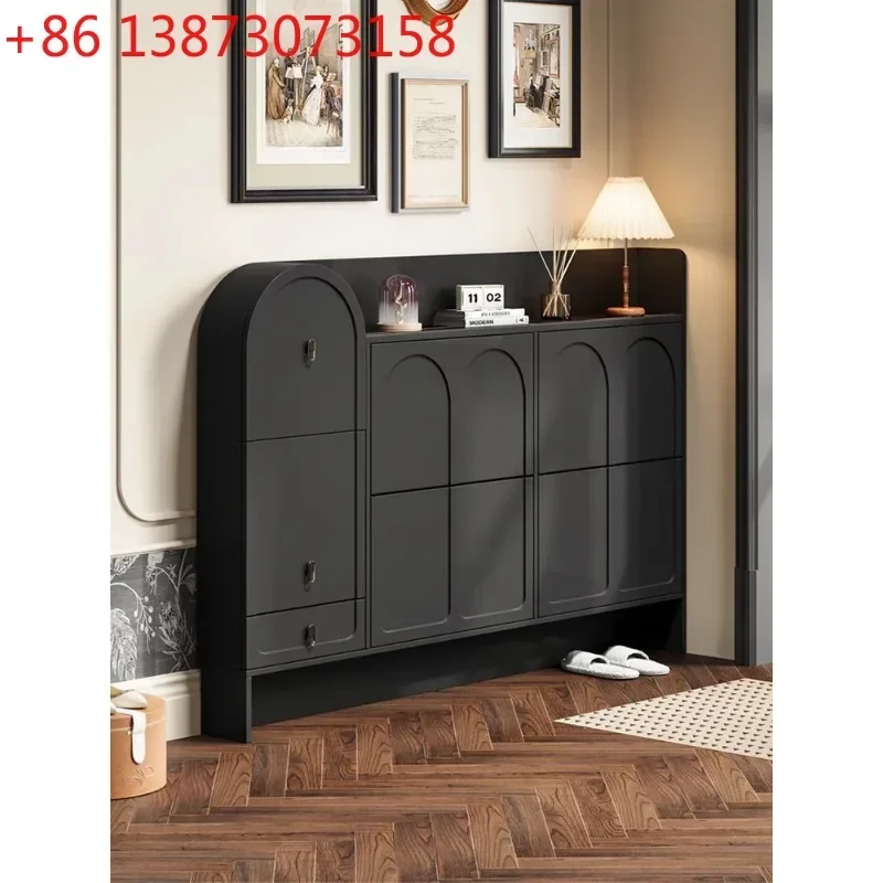 

Современный простой французский ретро-шкаф для обуви, ультратонкий, 17 см, для прихожей, пристенный, узкий, черный.