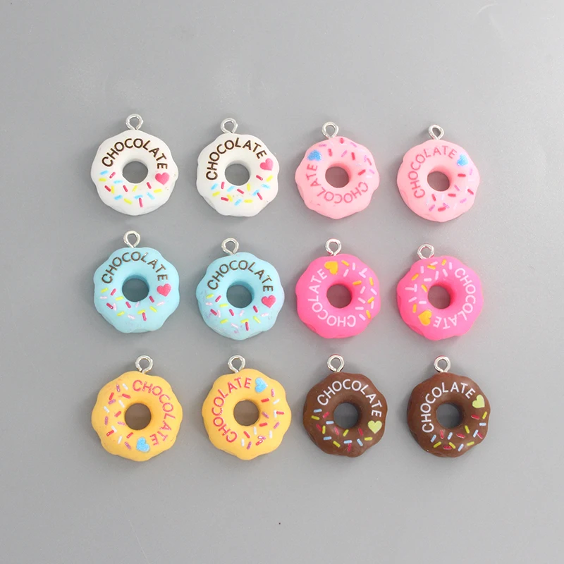 10/12pcs Mini Chocolate Doughnut Resin Charms Funny Cute Cartoon Cake Food Pendant For Earring Diy Jewelry Make