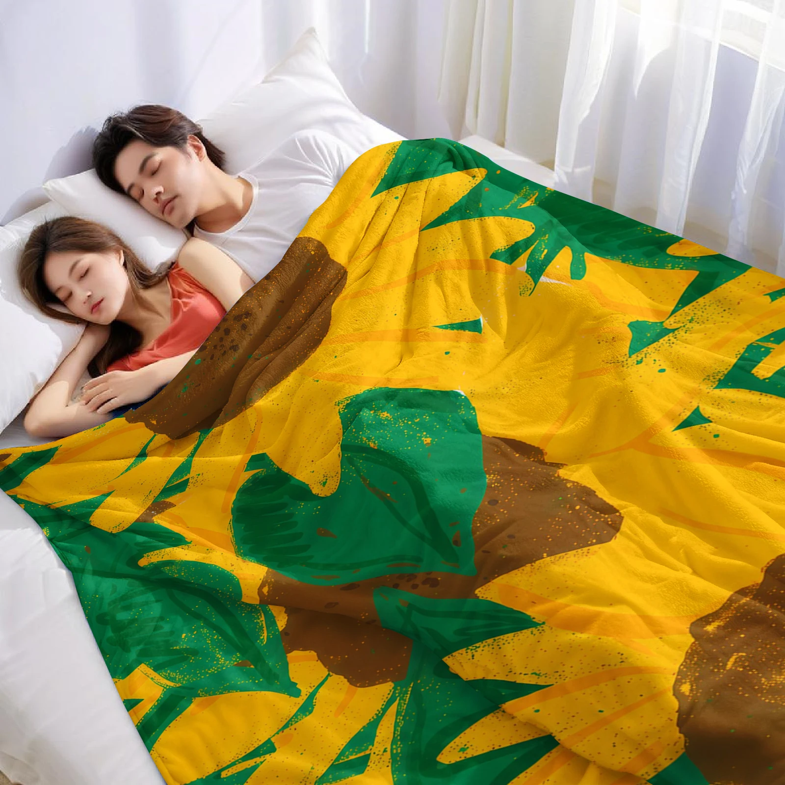 Sunflower Art Print Lightweight Microfiber Soft Christmas Fleece Blanket Warm Cozy Throw for Bed Sofa Office Travel All Season