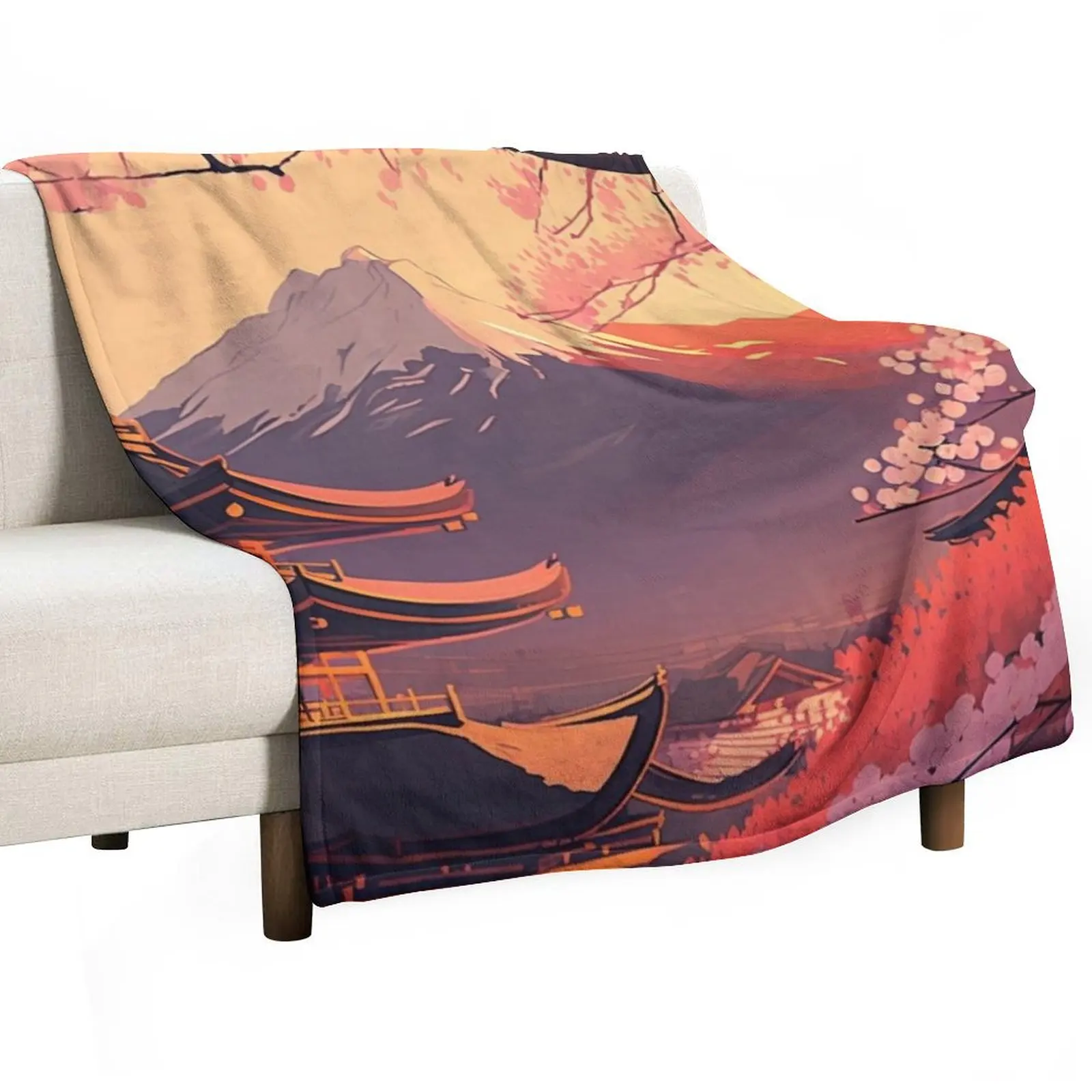 Japanese Mountain at Sunrise - Ukiyo-e style Throw Blanket wednesday Large Blankets