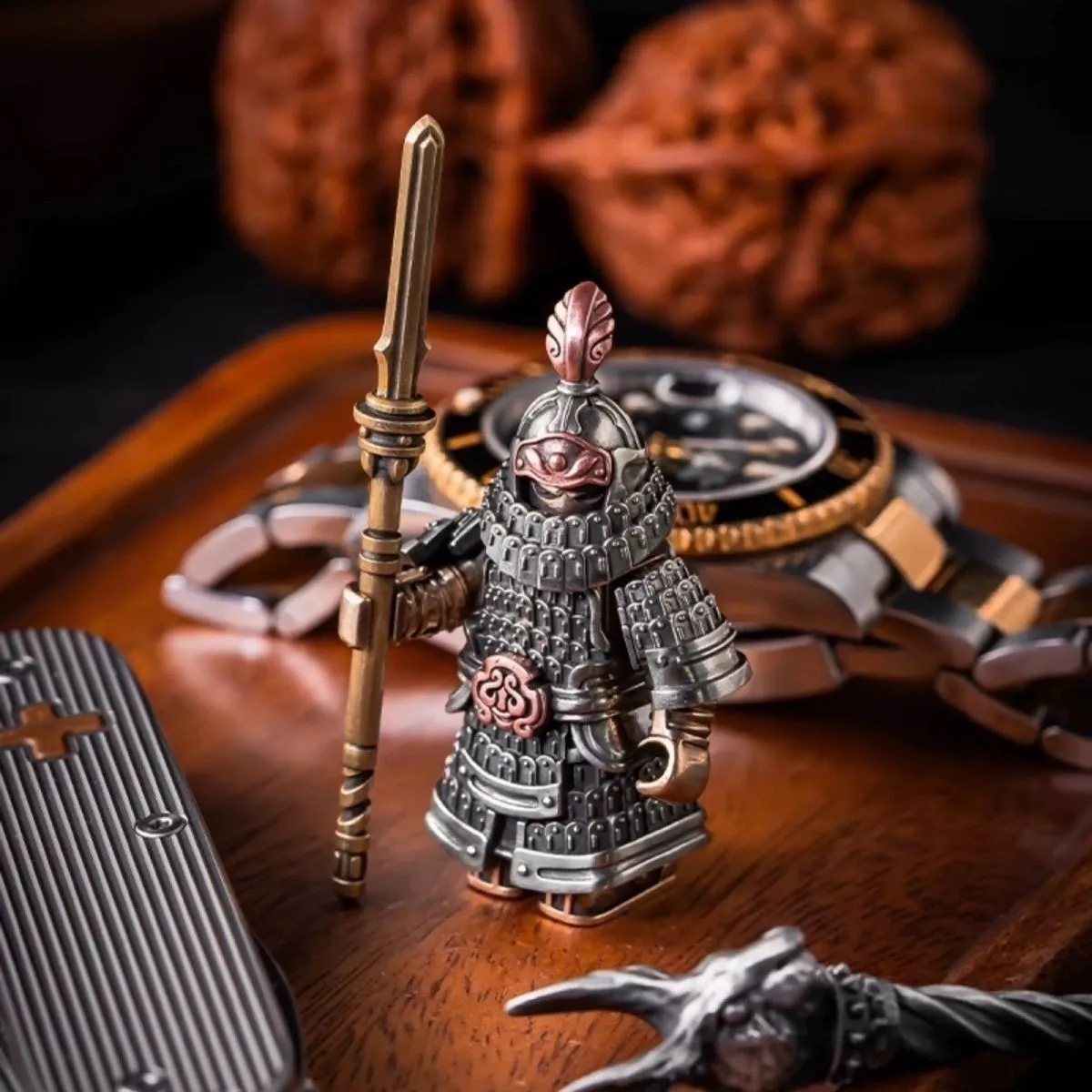 ตัวต่อ Jin Wu Zhu's Armored Heavy Cavalry Soldier Tie Fu Tu MOC ของเล่นตัวต่อแม่เหล็กโลหะละเอียด วัสดุทองแดง