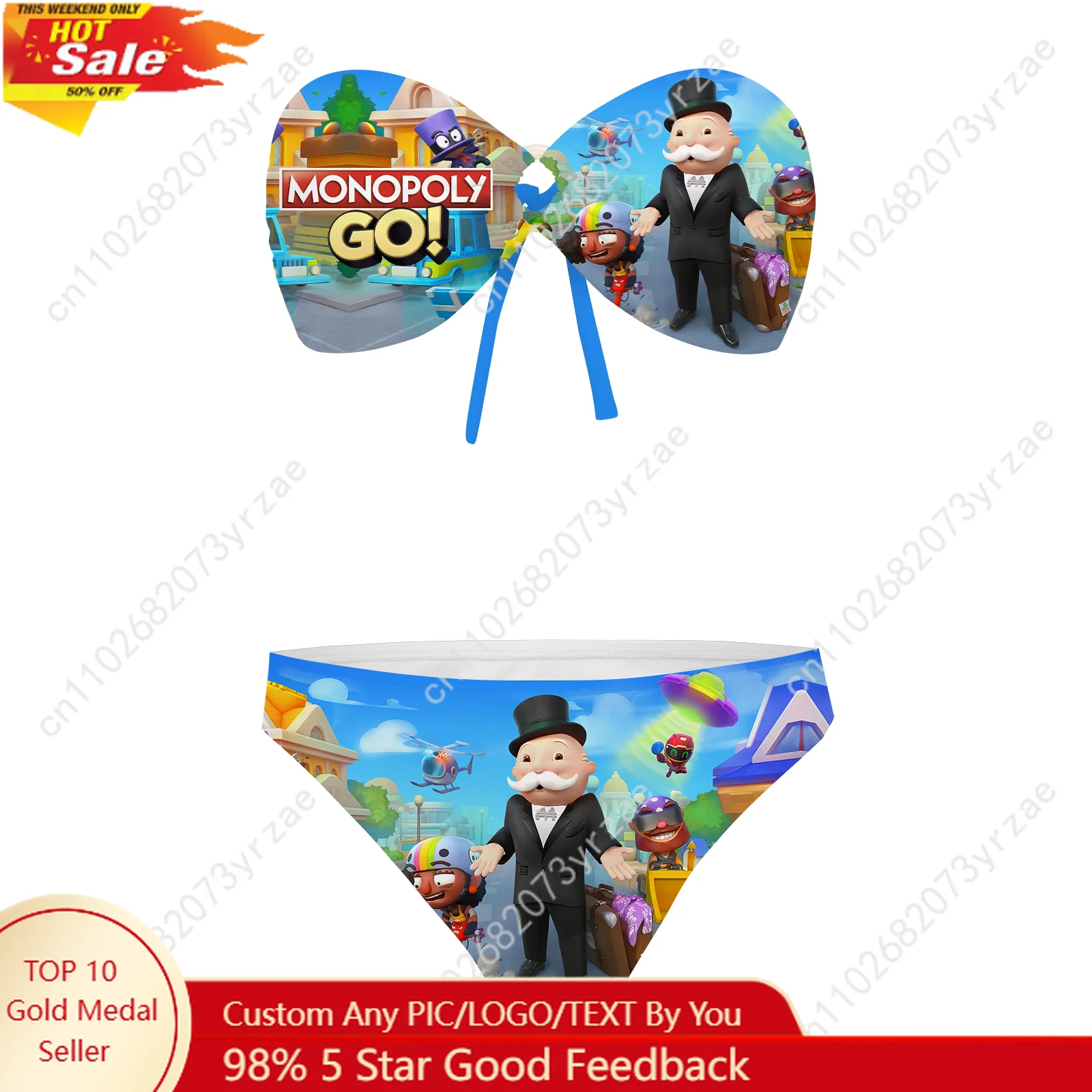 

Monopoly Go! Strapless Swimsuit Womens Bathing Suits Personalized Fashion Swimwear Pool Party Beach Sexy Bikini Custom Beachwear
