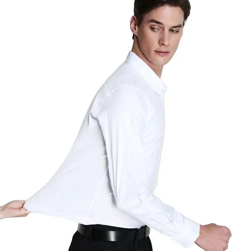 

Bamboo Fiber Men's Shirt Long Sleeve Stretch Free Care Comfort Soft Business Professional Formal Interview White Dress Shirts