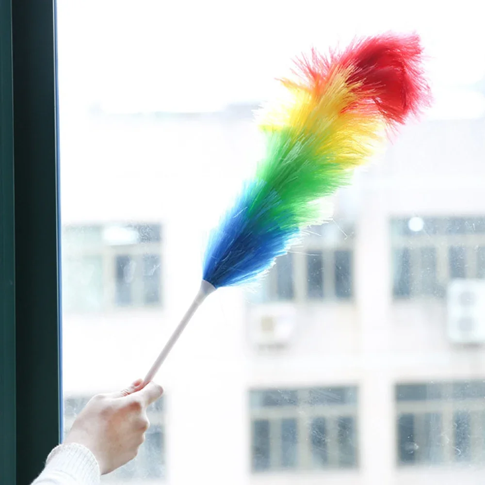 1/3 Stuks Huishoudelijke Regenboog Stofdoek Praktische Plastic Veer Duster Telescopisch Handvat Vegen Borstel Reinigingsproduct Tool