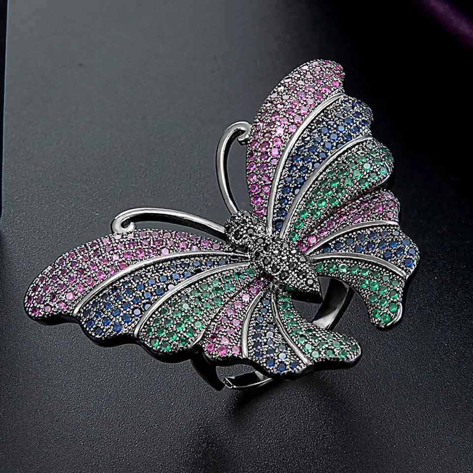 

Zlxgirl Women fashion Colorful butterfly shape women wedding Cubic Zironia Ring Brand Sexy Unisex Bridal Finger ring anel woman