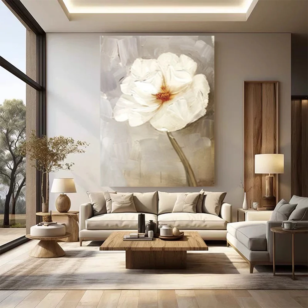 

Hand-Painted Purple Blue Oil Painting Abstract Mural Orchid Violet Home Decor Picture Restaurant Dining Room Original Wall Art