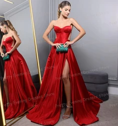 Simple A Line Women's Evening Dresses Sexy Sweetheart Prom Gowns Sleeveless Satin High Split Hollow Fashion Party Vestidos Noche