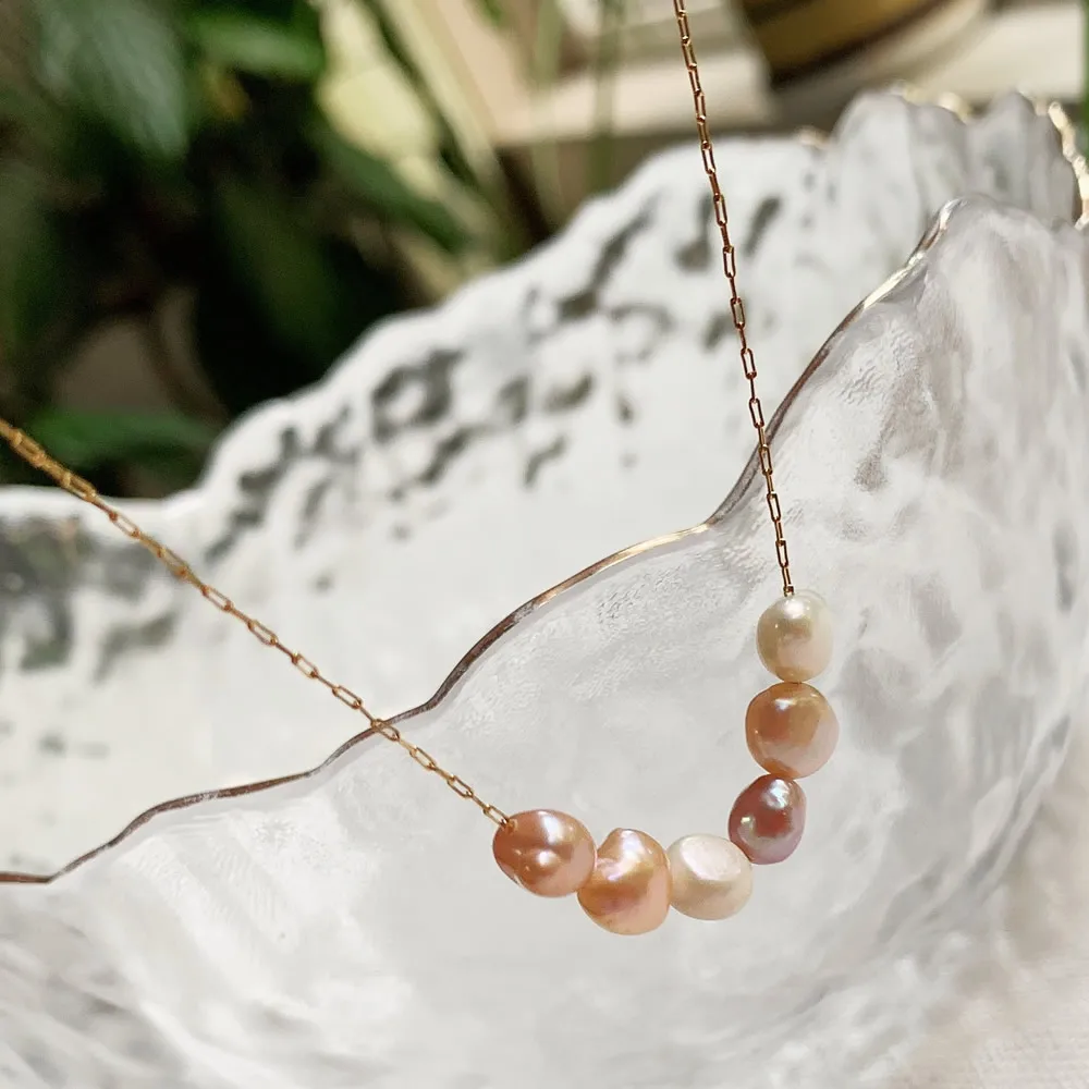 Mixed Color Natural Freshwater Pearl Necklace for Women Wedding Gifts Irregular Baroque Stainless Steel Chain Choker Minimalist