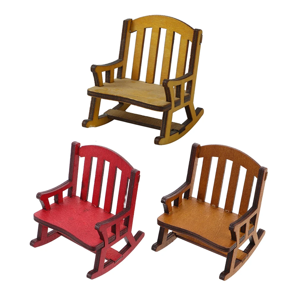 

3 Pcs Props Creative Rocking Chair Ornaments Wood Fairy Garden Furniture Accessories
