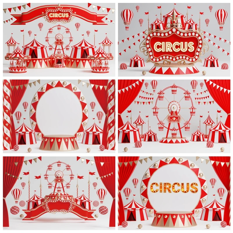 السيرك كرنفال التصوير خلفية ، عجلة فيريس خيمة حمراء ، ديكور حفلة عيد ميلاد ، استوديو الصور حديثي الولادة ، AI اللوحة