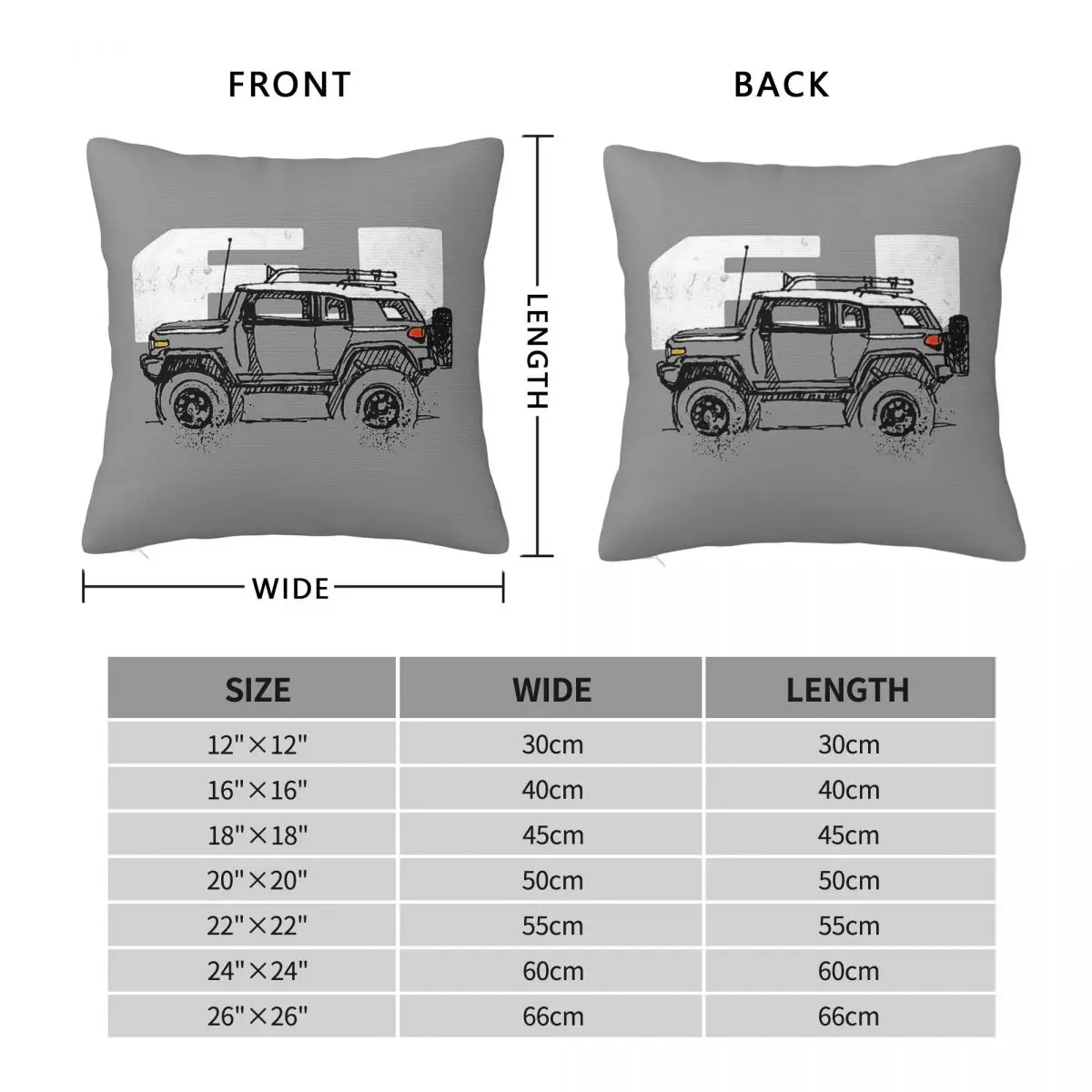 FJ Cruiser Sketch Square Pillowcase Polyester Linen Velvet Pattern Zip Decor Throw Pillow Case Bed Cushion Cover Wholesale 45x45