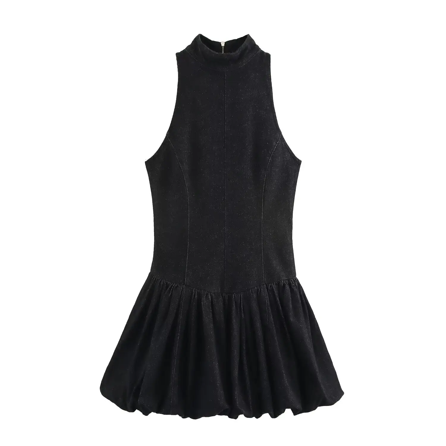 

UNIZERA Women's Balloon Edition Round Neck Waist Sleeveless Solid Color Style Spring New Dress
