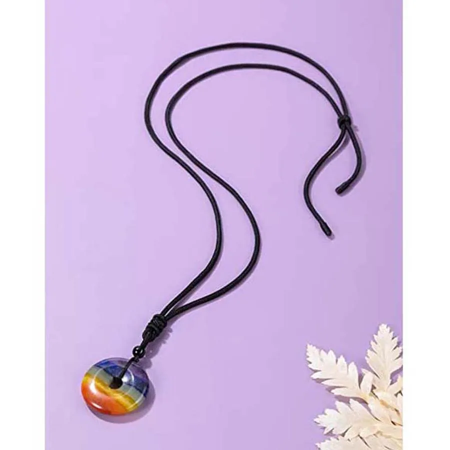 Natural 7 Chakra Healing Crystal Rose Quartz Amethyst Stone Lucky Coin Donut Pendant Adjustable Rope Necklace Jewelry for Women