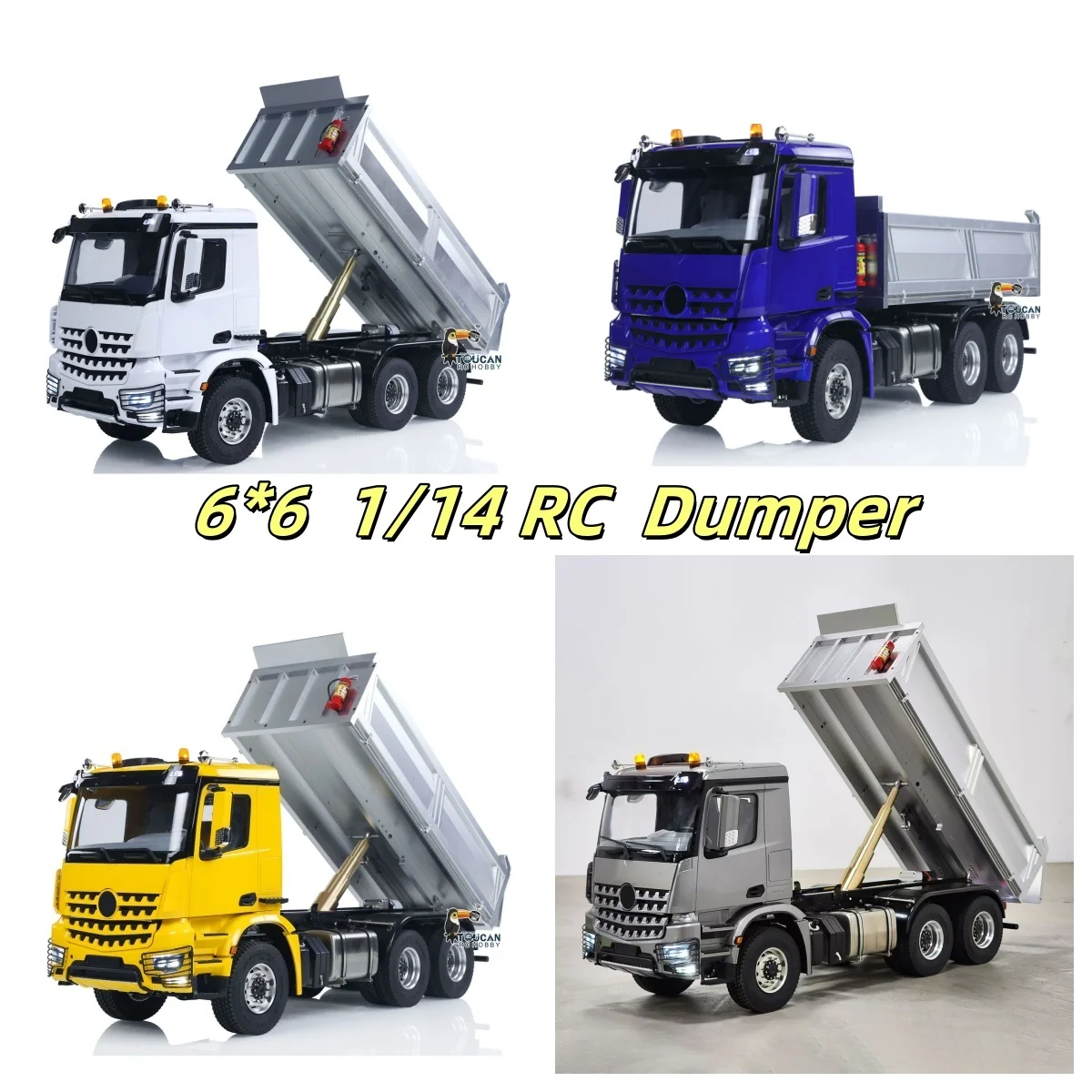 1/14 RC truk Dumper Hydraulic Ulis, hadiah mainan Tipper Remote Control RTR 6x6 logam Chassis suara sistem cahaya kustom warna