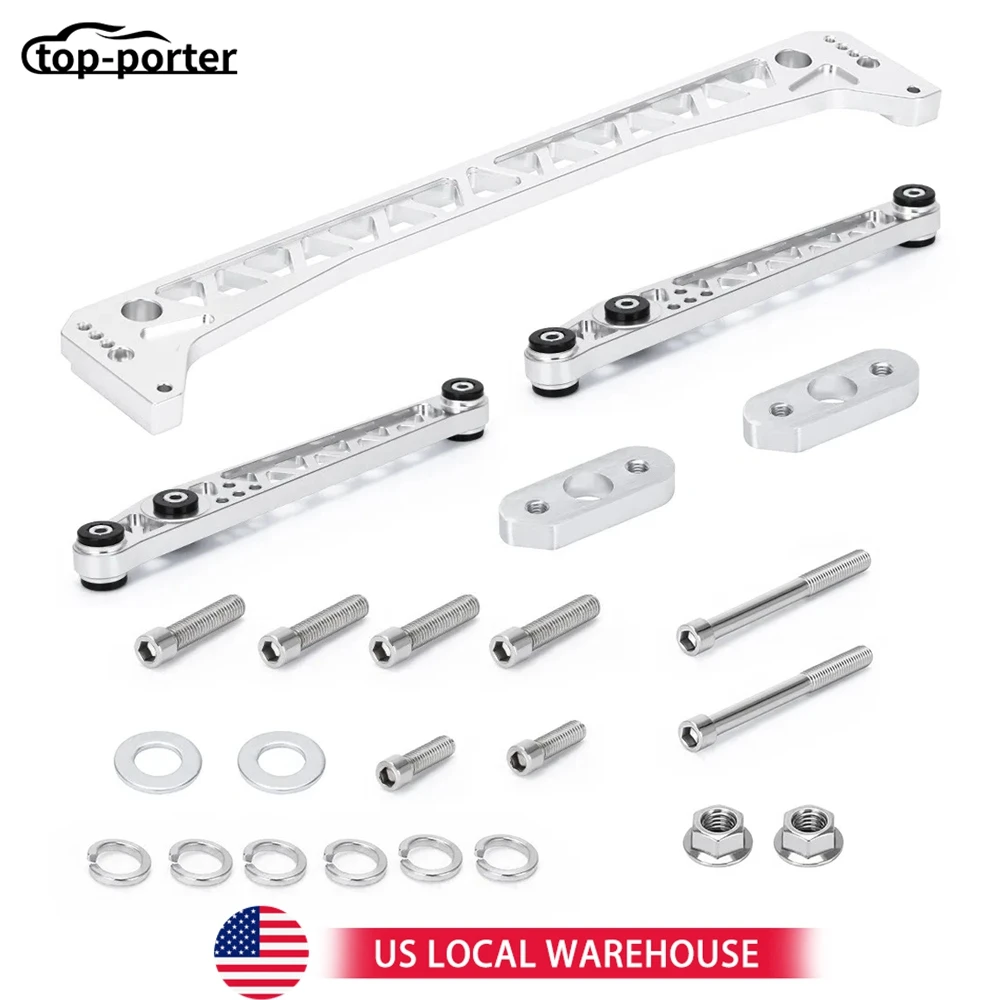 

Billet Rear Lower Control Arm+Subframe Brace Silver For 96-00 Honda Civic EK LCA