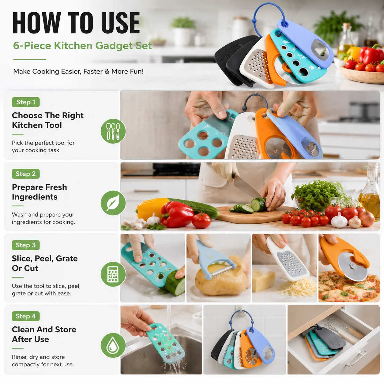 ชุดอุปกรณ์ครัว 6 ชิ้น ที่ปอกผั - Kitchen Gadgets Vegetable Cutter บทวิจารณ์และราคา