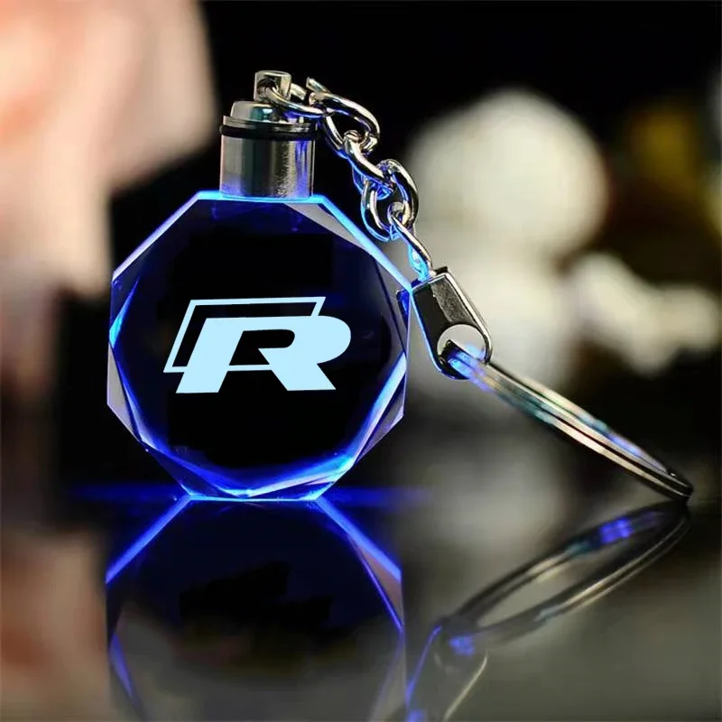 LED Car Keychian for Volkswagen Rline Logo Golf Jetta Polo Passat B5 B6 Touareg Bora Beetle Crystal LED Key Rings Pendant Holder