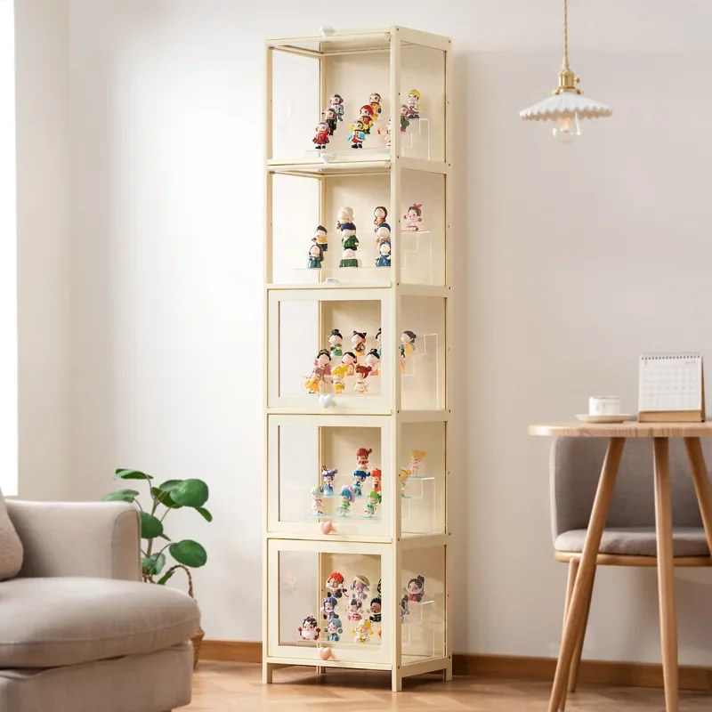 Figure Display Cabinet Imitation Glass Transparent Dust-proof Cream Wind Dopamine Display Cabinet Lego Acrylic Storage Box