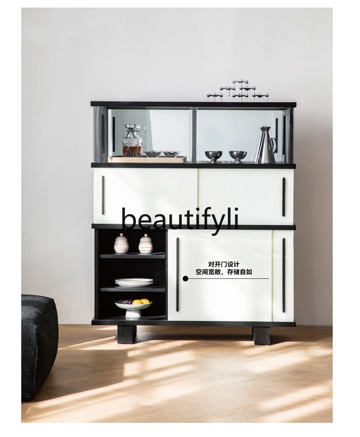 

Creative side cabinet ash wood designer glass display cabinet living room wall storage wine cabinet