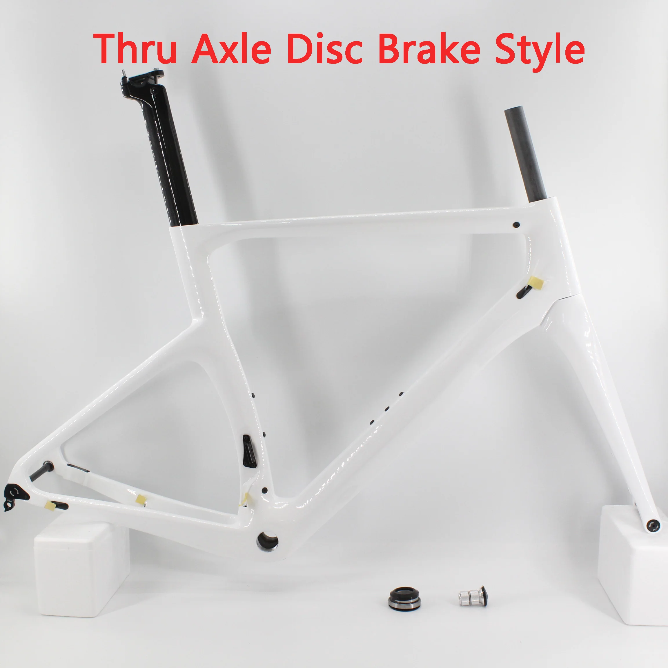 

New NK1K All White 700C Racing Road Bike 3K Full Carbon Fibre Bicycle Thru Axle Disc Brake Frame Fork+Seatpost+Headset