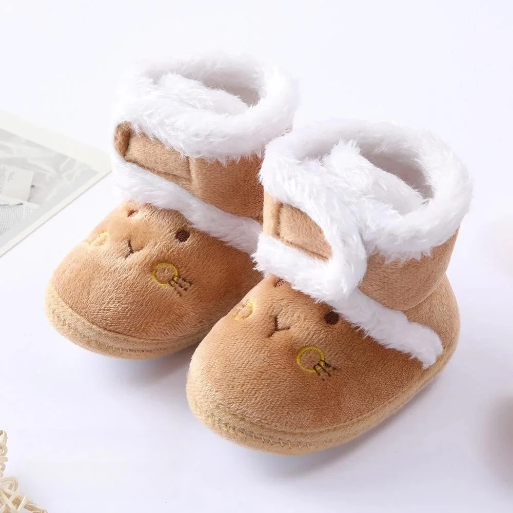 Winter Warm Coral Fleece Boots Cartoon Cotton Crib Shoes Newborn Baby Anti-Slip Snow Boots 0-18 Months