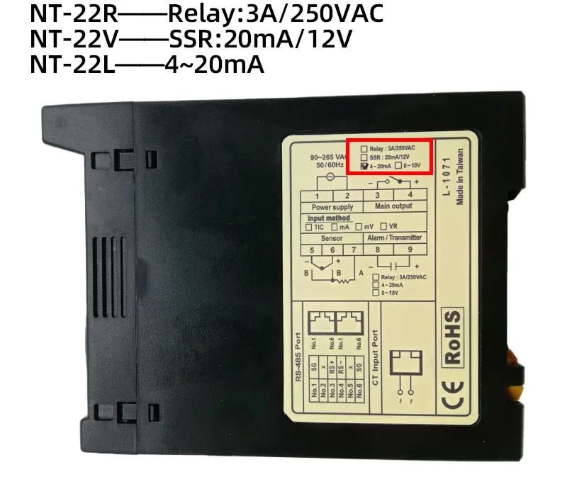 NT-22V/R/L-RS Solid State/Relay/4-20mA Output Temperature Controller