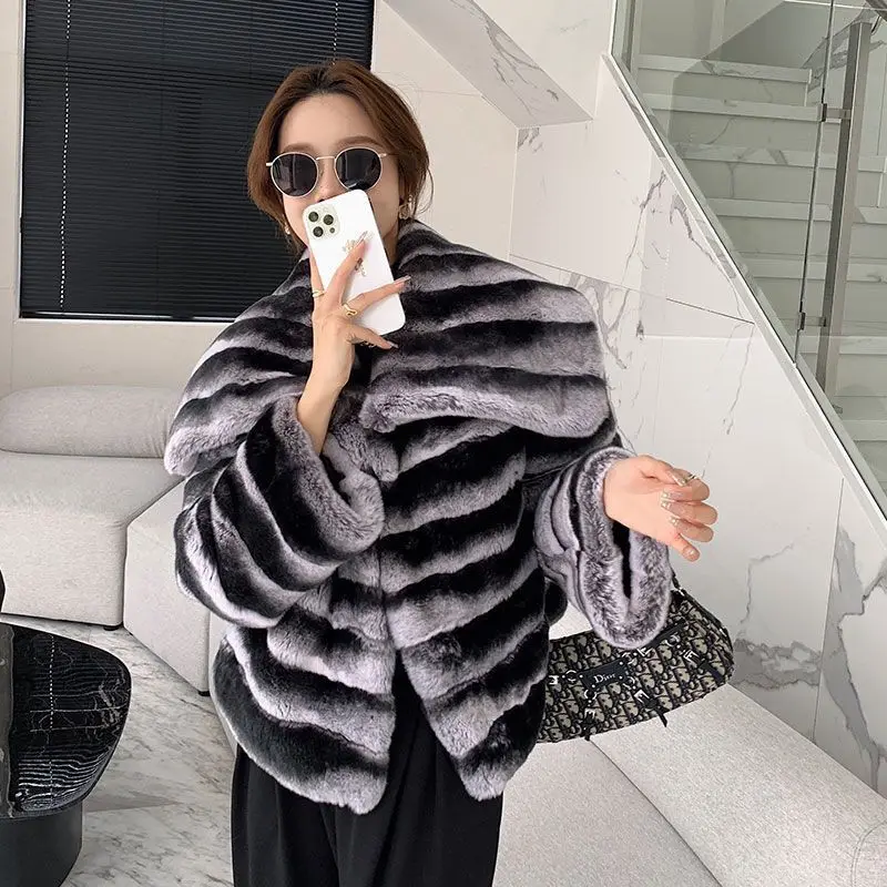 Fangtai2023Fashion Winter Warm Luxury  New Natural Real Rabbit Fur Coat Women Plus Size Female Vest Fur Jacket Promotion package