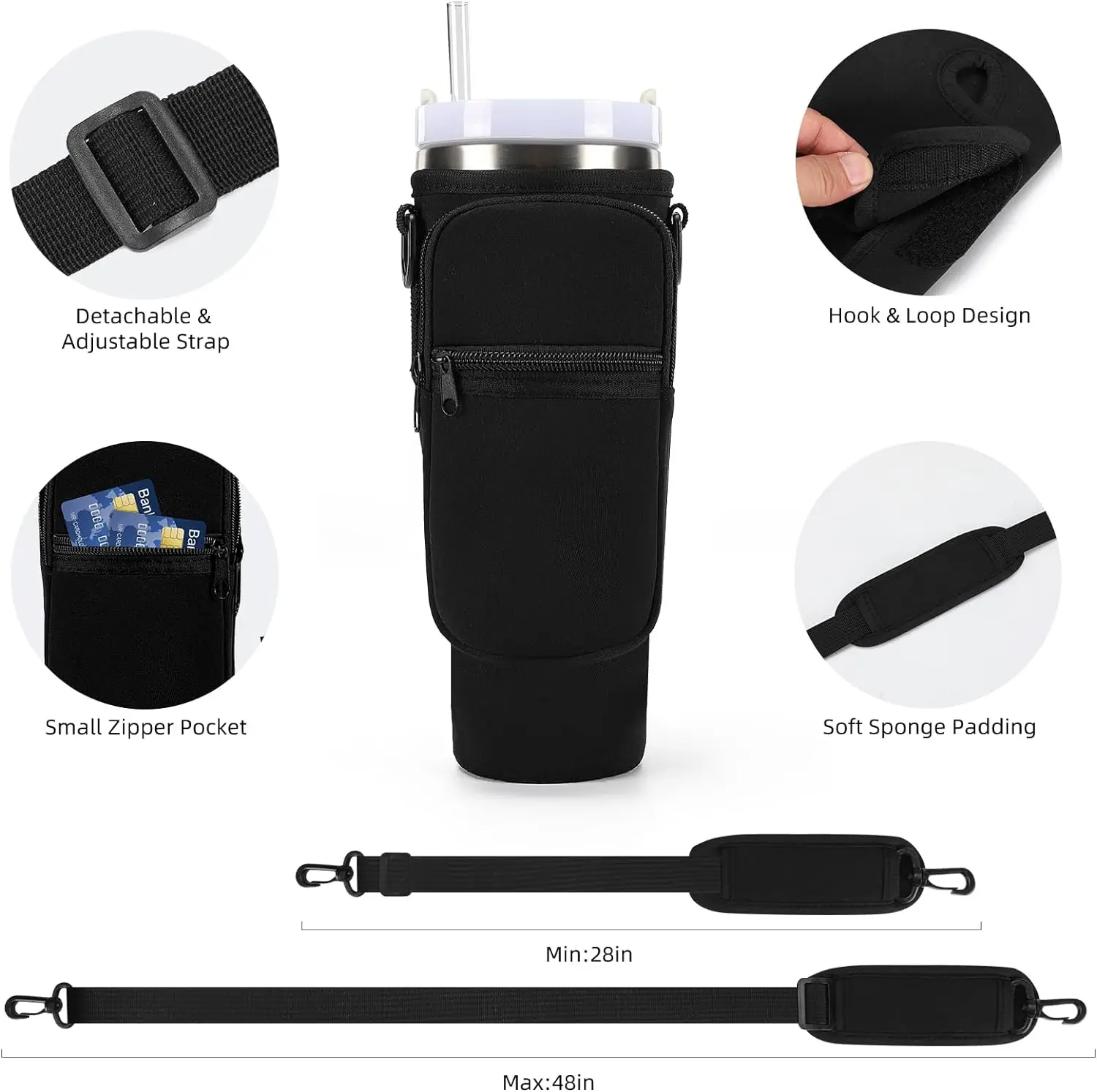 TY 1+3 Water Bottle Carrier Bag for 40/30 oz Tumbler Neoprene Water Bottle Holder with Strap for Cup Accessories