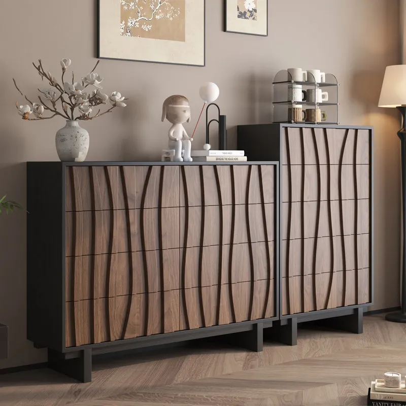 Vintage Solid Wood Chest Drawers Mid-Century Style Black Walnut Bedroom Dining Room Living Room Multifunctional Wall Side