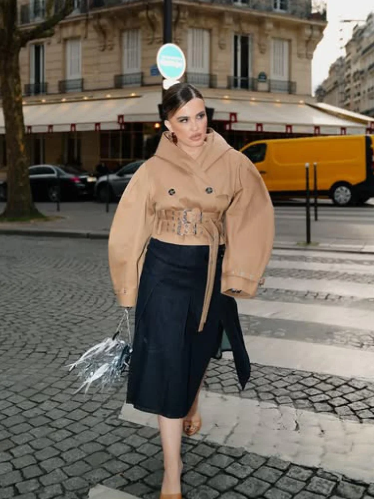 Vintage Long Sleeve Trench Coat Women Fashion Turn-down Collar Solid Double Breasted Jacket With Belt 2025 Autumn Windbreaker