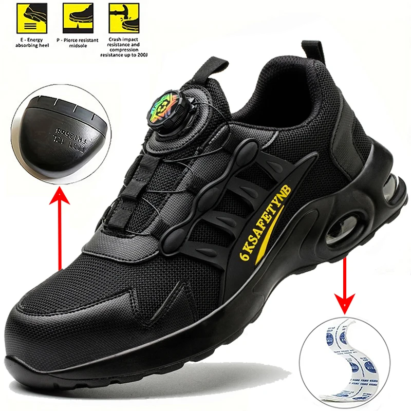 

Men Rotating Button Safety Shoes Steel Toe Work Sneakers Indestructible Puncture-Proof Work Boots