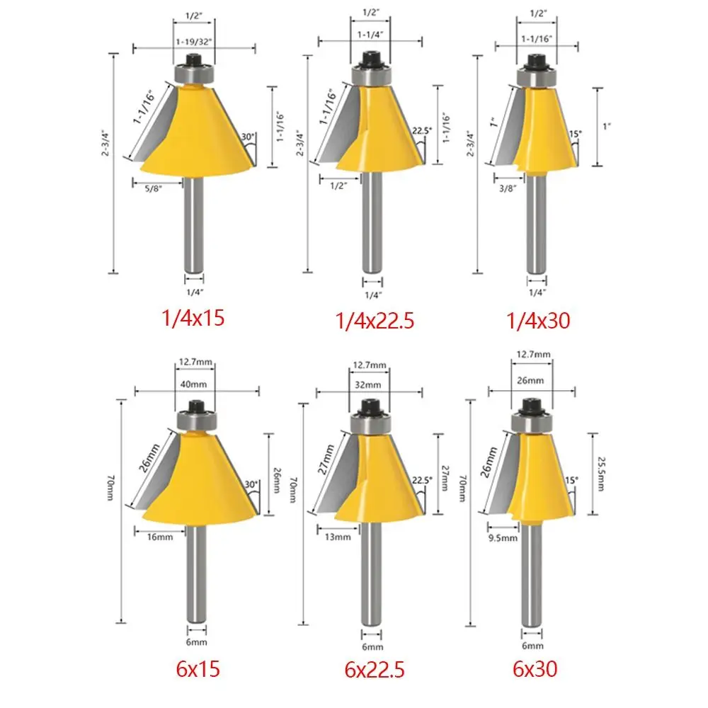 Bevel Edging Milling Cutter Durable 15 22.5 30 Degree 6mm 6.35mm 8mm Shank Carving Cutter Chamfer Router Bit Woodworking Tool