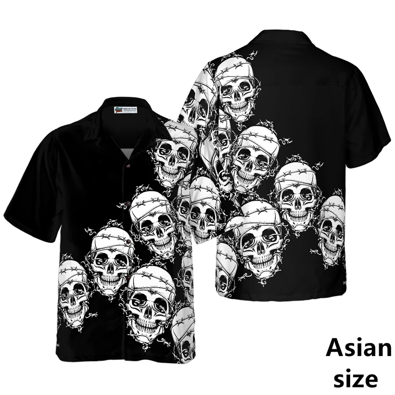 

Vintage Horror Skull Pattern Men's Shirts 3D Print Streetwear Short Sleeve Tops Hawaiian Beach Shirt Lapel Button Women Blouse