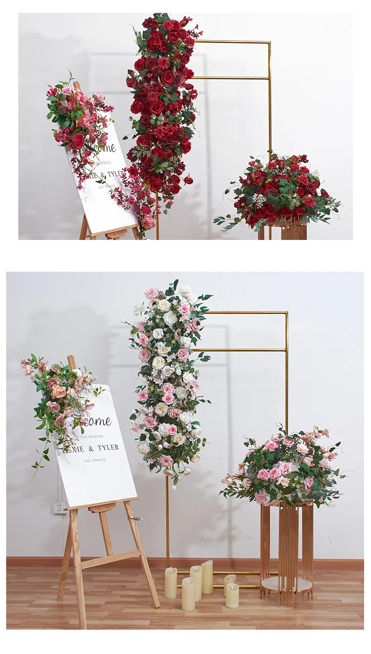 Großhandel Künstliche Blumenkugel Blumenreihe Eisenbogen Blumendekoration Hochzeitstisch Geometrischer Rahmen Kunstblumen Event-Zubehör – Detail 7