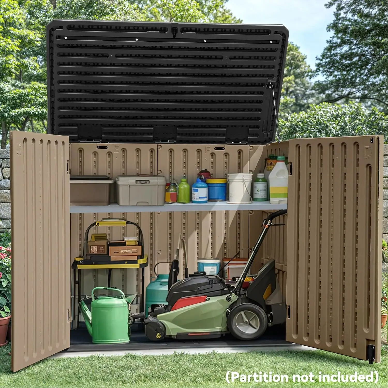 Large Outdoor Horizontal Storage Shed 47 cu ft Resin Tool Shed w/o Shelf Outdoor Waterproof Storage with Floor