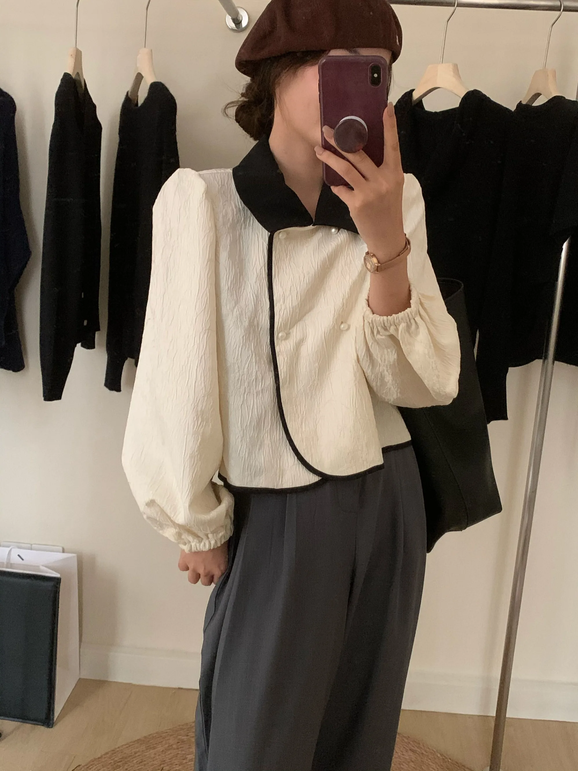 بلوزة نسائية بتصميم صيني عتيق بزر واحد، قميص أنيق بزر واحد للارتداء في أوائل الخريف