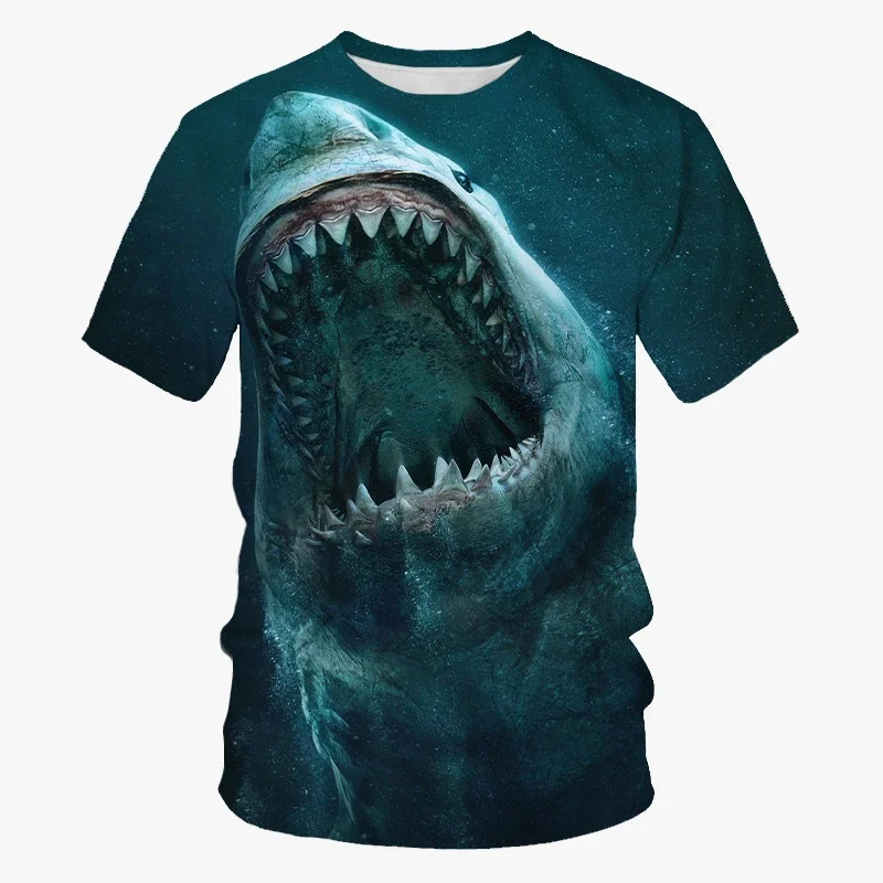 Hot Sale Shark T-shirt For Men Fashion 3D Printing Sea Animal Short-sleeved T Shirt Casual Round Neck Tops Street Tees Clothes