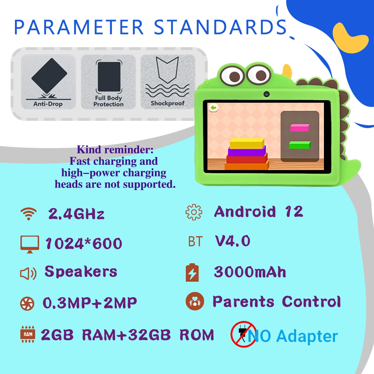 هدية للأطفال تابلت للأطفال مقاس 7 بوصات مثبت مسبقًا مع معرفة IWAWA متعددة المجلات والتحكم الآلي WIFI ضد السقوط