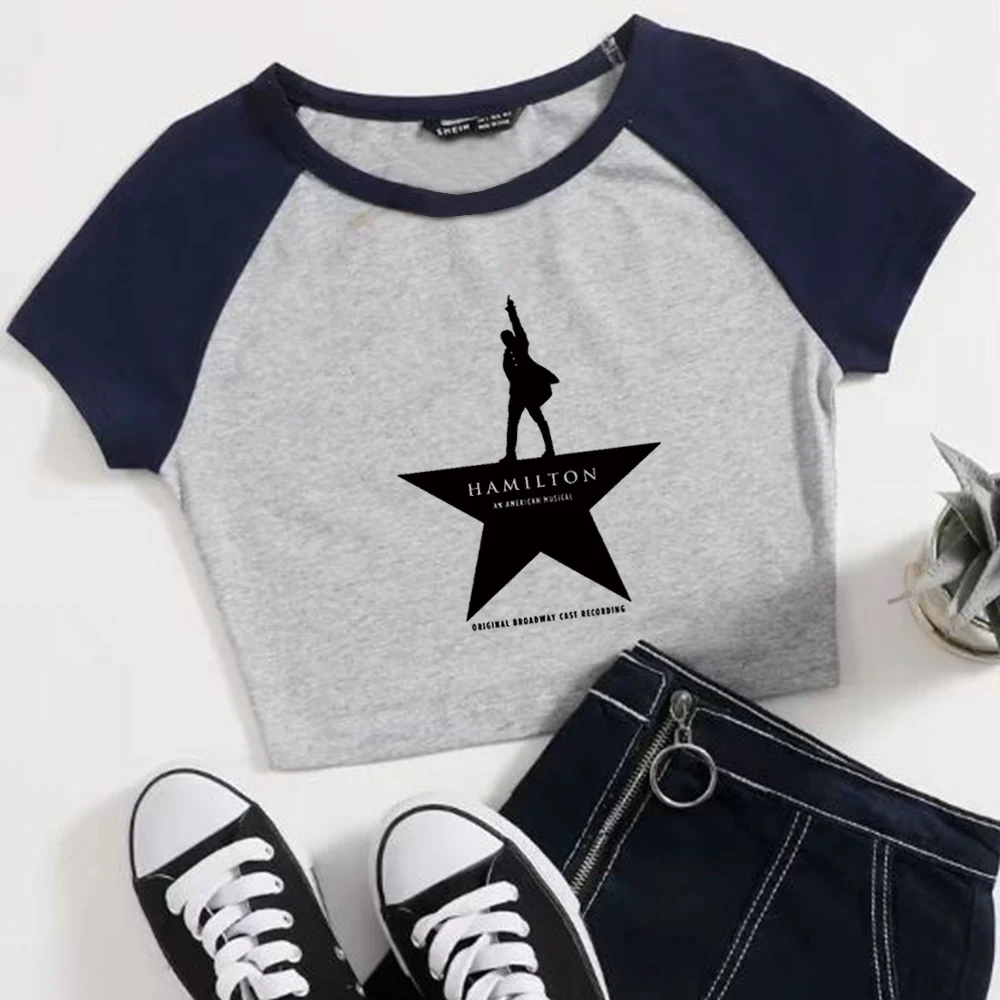 Hamilton An American Musical 2024 Super-short O-Neck Crop Tops Music Fans Gift T-Shirt Regular Girls Fashion Short Sleeves