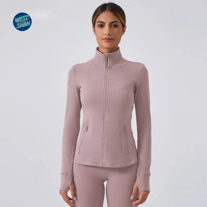 WESTSHAN EU US Size Luxury Active Yoga Jacket for Women Running Cycling Sports Long Sleeve Slim Fit Stand Collar Fitness Jacket