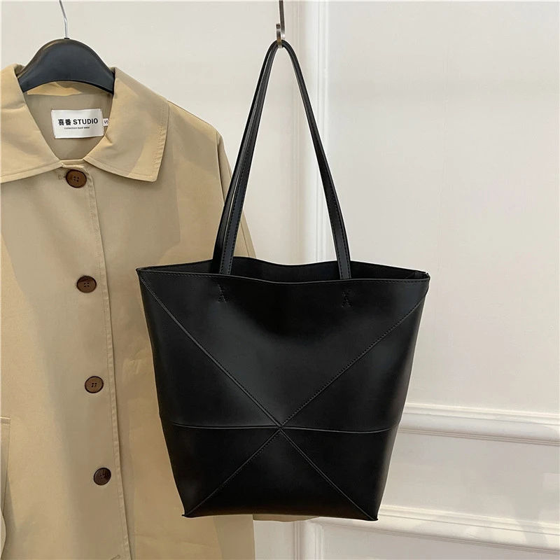 Große Kapazität Tasche Für Frauen Pu Leder Handtasche Designer Eimer Schulter Tasche Weibliche Top Griff Tote Einfache Reisetasche Schwarz – Detail 28