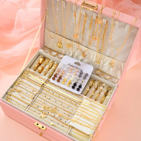 83pcs Elegant Pearl Geometric Earrings Necklace Bracelet Ring Jewelry Set For Women Heart Butterfly Star Daily Party Jewelry New